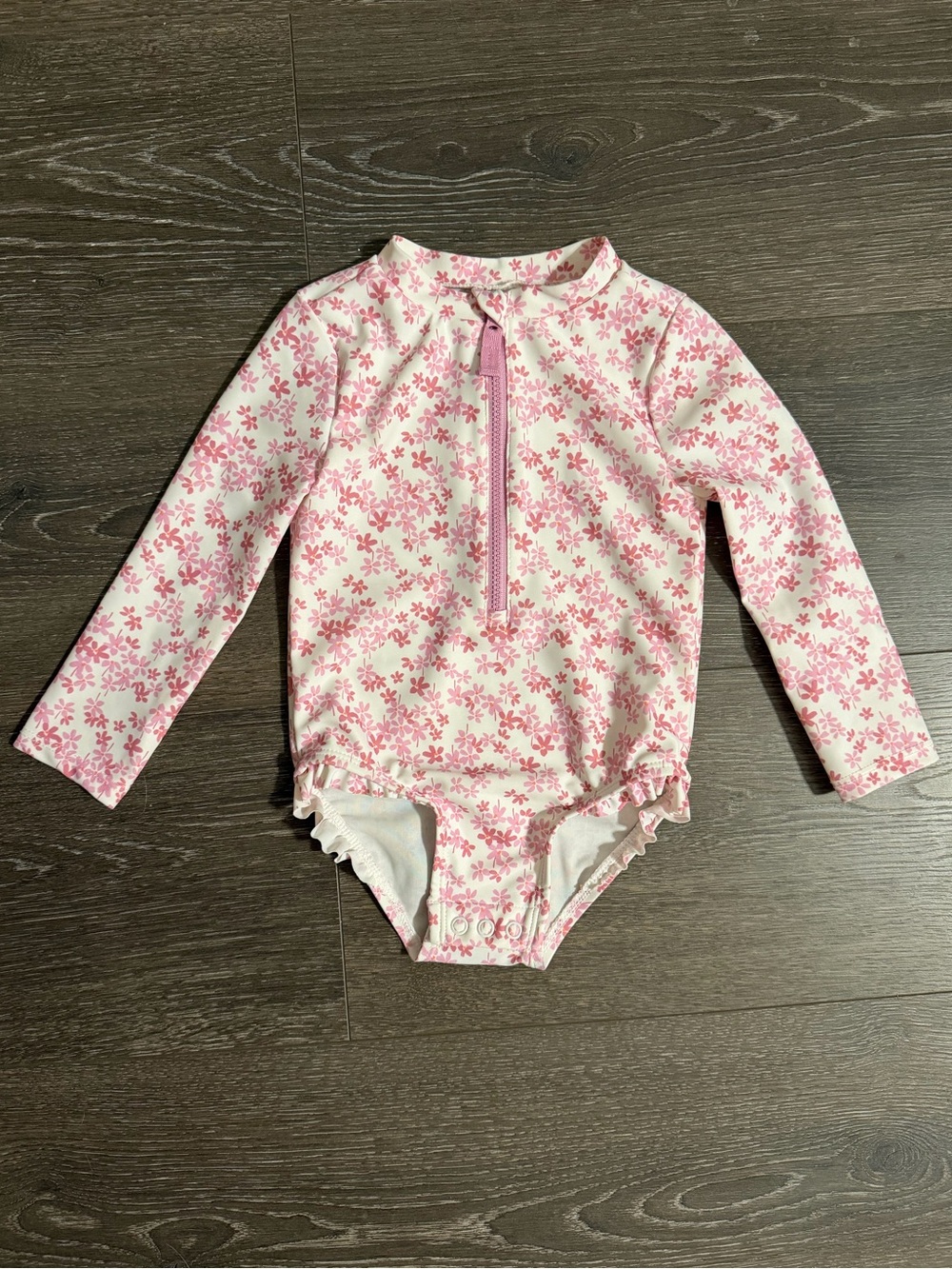Carter's Pink Floral Long-Sleeve One-Piece Swimsuit
